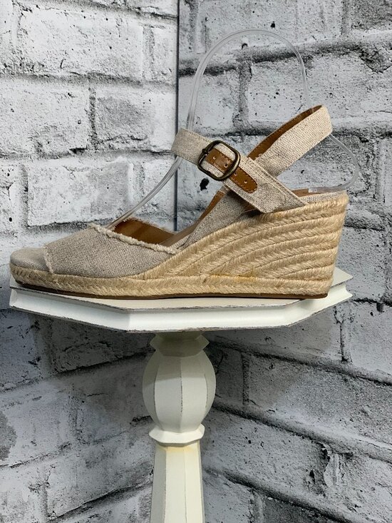 Lucky Brand Shoes - Lucky Brand Espadrille Wedge Sandals 9 Oatmeal Canvas Ankle Strap Open Toe Boho